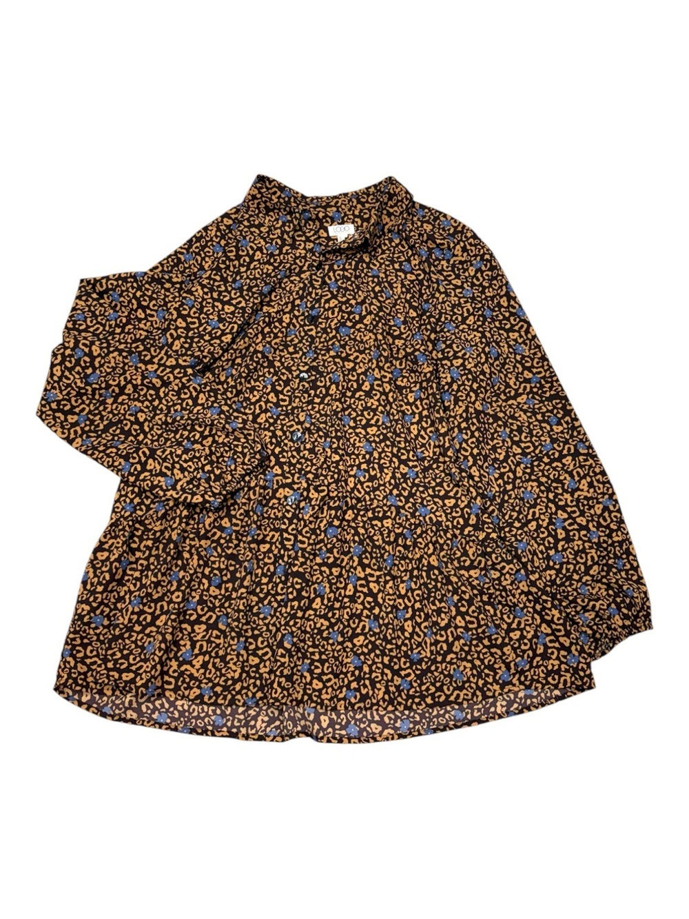 LOGO Lori Goldstein Leopard Floral Print Button Front Swing Tunic Blouse Large - Picture 9 of 12